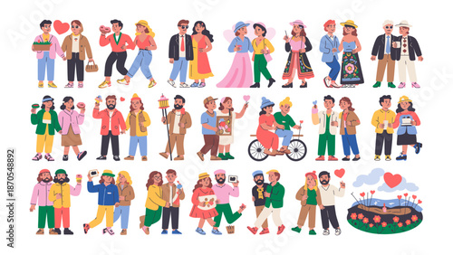 Diverse Couples in Moments of Joy and Togetherness: A vibrant collection showcases diverse couples in various settings, exuding warmth, affection, and celebration of love.