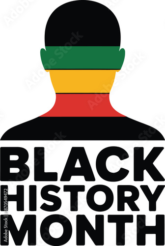 Black History Month Silhouette with Pan African Stripes Vector illustration on white background