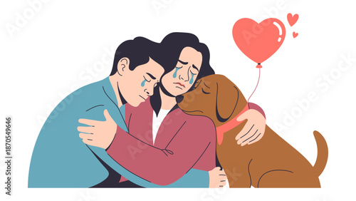 Illustration of solace and sorrow: A touching depiction of a couple, burdened by grief, finding comfort in the embrace of each other.