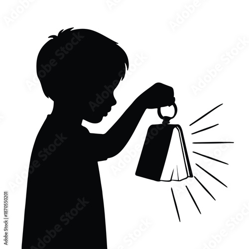 Silhouette of Child Carrying a Glowing Book Lantern – Concept of Knowledge as a Guiding Light, Education, and Exploration