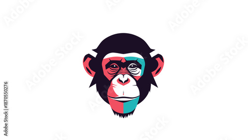Colorful chimpanzee face illustration, vibrant artwork of a primate, artistic animal portrait.