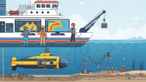 Ocean exploration technology submersible, robotic arm, and ship