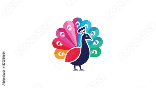 Colorful peacock logo design with vibrant feathers and elegant posture.
