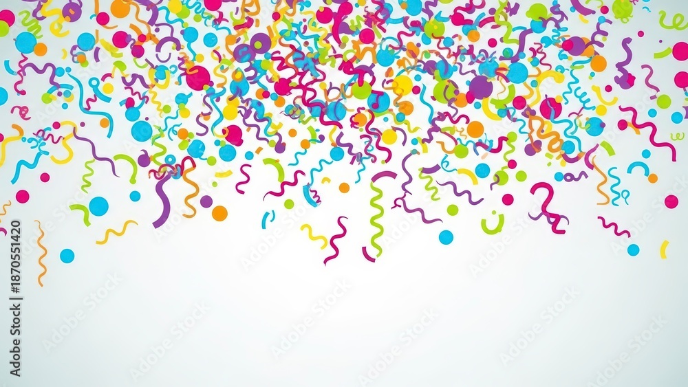 Obraz premium Colorful Confetti and Streamers Falling Down on White Background.
