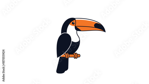 Colorful toucan bird perched on a branch, showcasing vibrant plumage and a large beak.