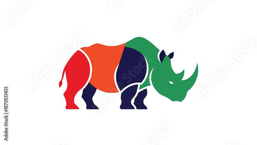 Colorful rhinoceros illustration showcasing vibrant segments and artistic design elements.