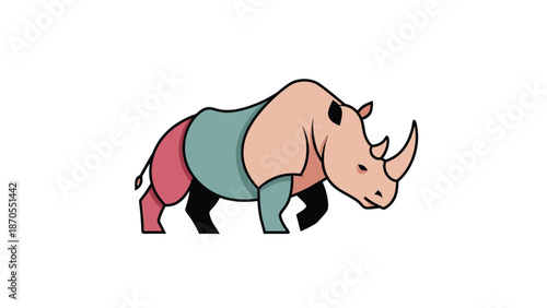 Colorful rhinoceros illustration walking with a unique design and style.
