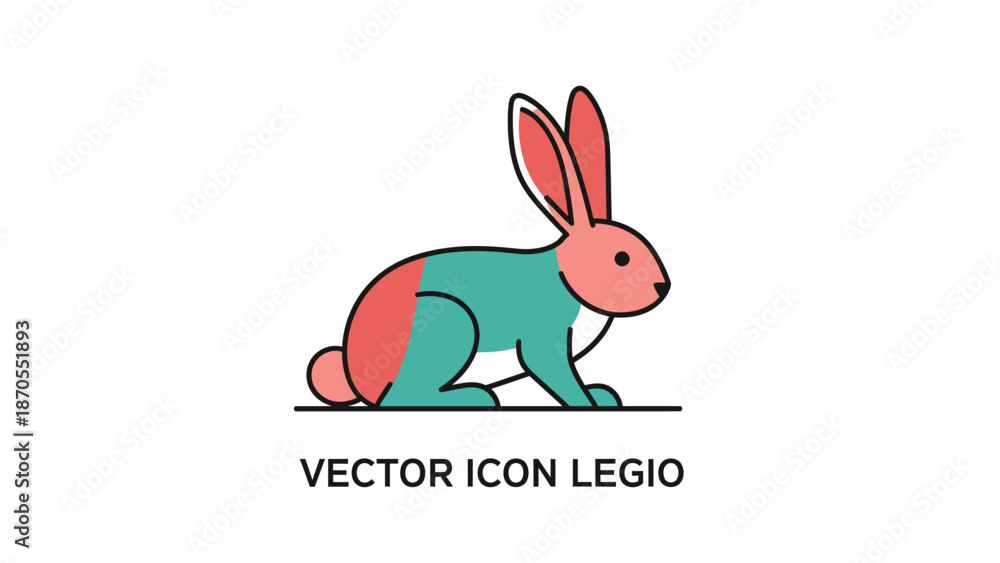 Fototapeta premium Colorful vector illustration of a cute rabbit with long ears and a playful pose.