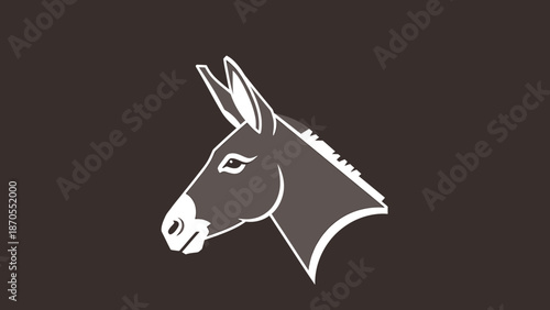Detailed illustration of a donkeys head, showcasing its profile against a dark backdrop.