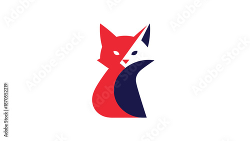 Creative fox logo design with red and blue colors, modern and stylish.
