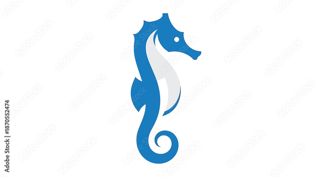 Obraz premium Elegant blue seahorse illustration on white background, perfect for design and art.