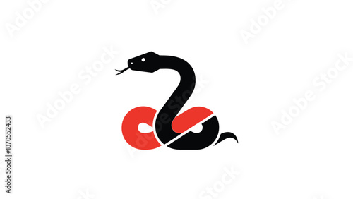 Elegant snake logo design with red and black colors on white background.