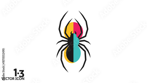 Colorful spider illustration with vibrant hues and intricate details on white background.