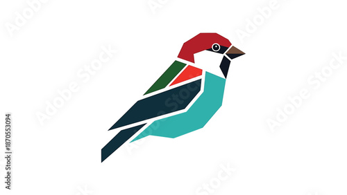 Geometric bird illustration with vibrant colors and polygonal design, modern art.
