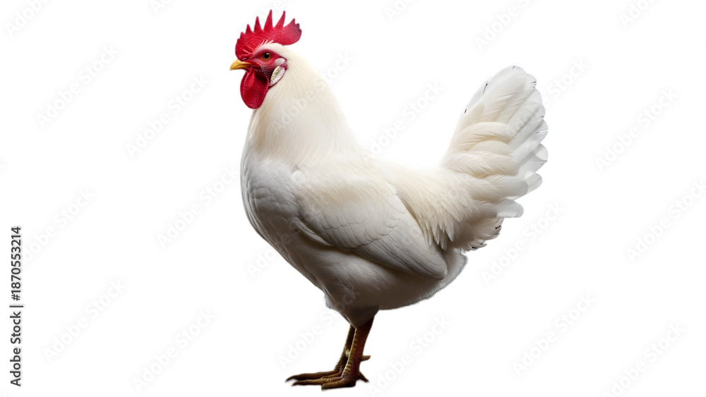 Fototapeta premium White Rooster Standing Isolated on White Background