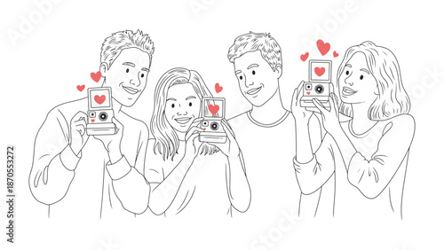 Friendship Photo Moment:  Capture the joy of friendship as a group of friends captures their favorite memories with a instant camera.