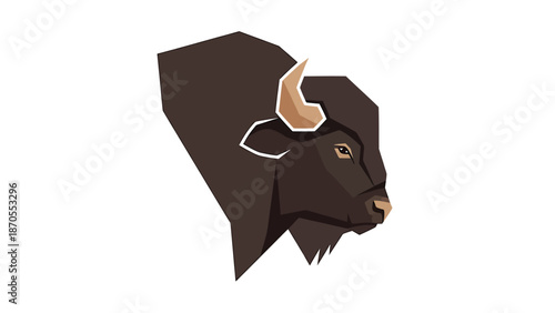Geometric bison head illustration with a focus on the animals features and details.