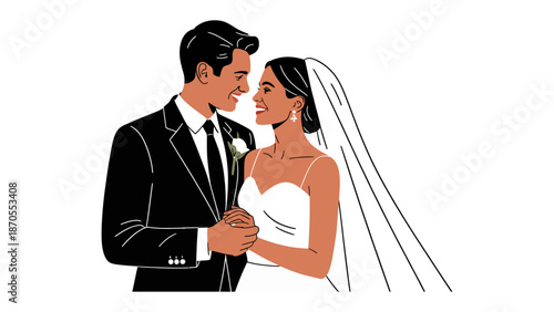 Forever Bond: A loving couple, radiant with joy, shares an intimate moment, their eyes locked in an embrace of eternal promise. The scene encapsulates the beginning of a lifetime together.