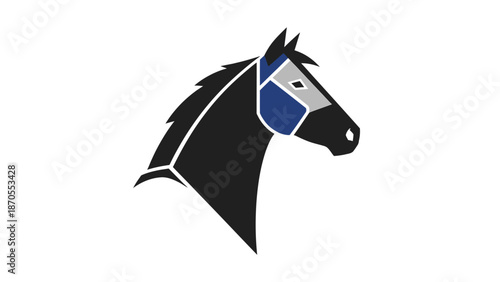 Elegant horse head illustration with geometric shapes and striking colors.