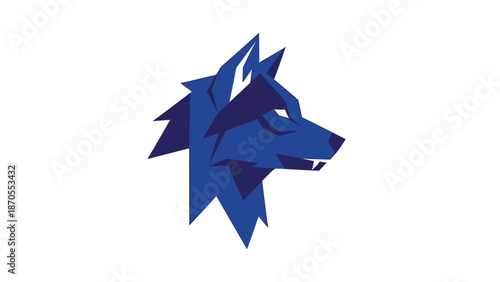 Geometric blue wolf head logo design on white background, modern art.