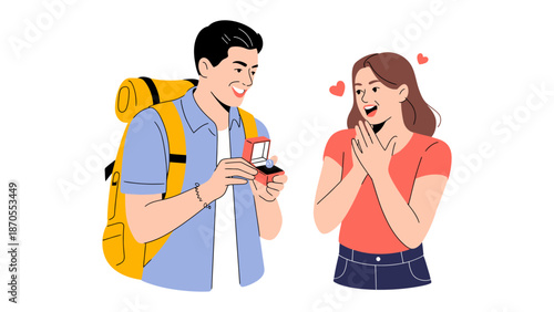 A Romantic Proposal: A moment of love unfolds as a man kneels, presenting a ring to his beloved, her heart alight with joy. Capturing the intimacy of commitment and the beginning of their journey.