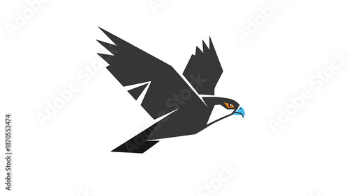 Geometric black eagle soaring through the sky, a symbol of freedom.