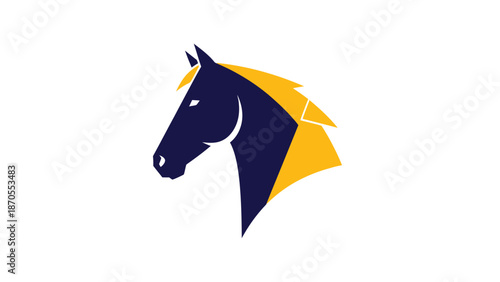 Elegant horse head logo design with a striking navy and gold color scheme.