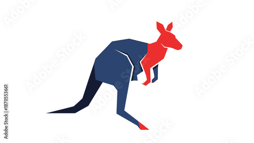 Geometric kangaroo illustration showcasing vibrant colors and modern design elements on white background.