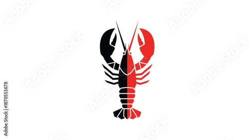 Lobster illustration with black and red colors on a white background, artistic design.