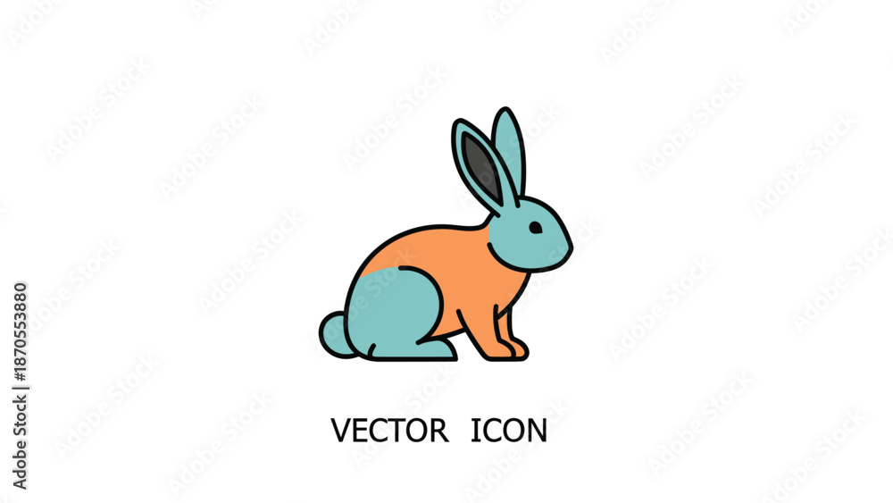 Fototapeta premium Cute cartoon rabbit illustration with colorful design and vector icon.