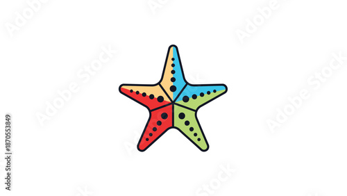 Colorful starfish illustration with vibrant hues and unique design, isolated on white background.