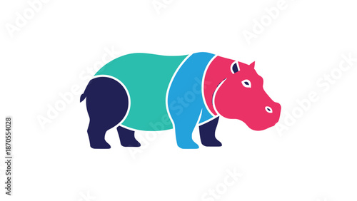 Colorful stylized illustration of a hippopotamus with vibrant segmented design.
