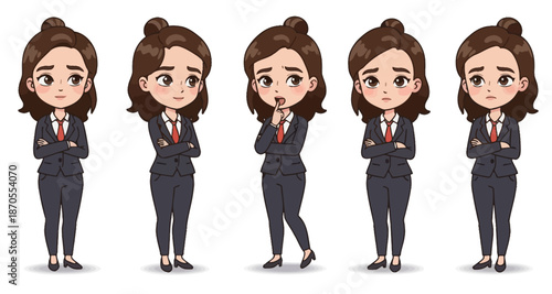 Cute Businesswoman Cartoon Character Poses and Emotions Set