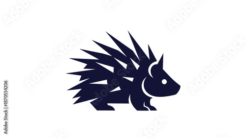 Dark blue hedgehog silhouette with sharp spikes and small eyes, simple design.