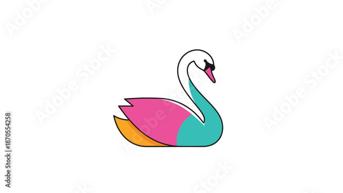 Colorful swan illustration with vibrant hues and elegant posture, isolated on white background.