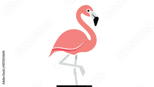 Elegant pink flamingo statue standing gracefully on one leg, isolated on white background.