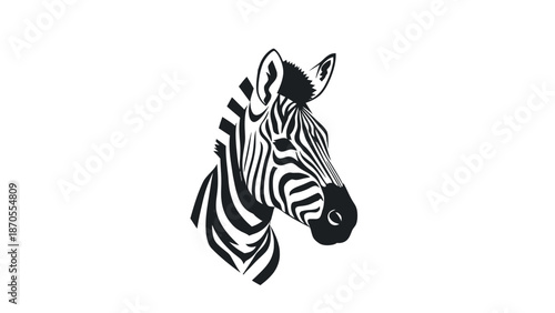 Striking monochrome portrait of a zebras head, showcasing intricate stripes and detail.