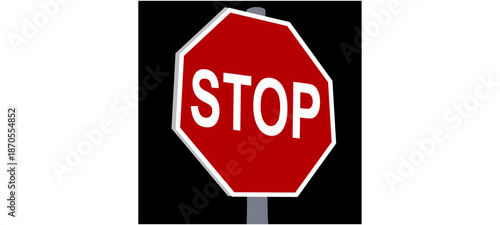 Red stop octagon sign isolated on background. Traffic attention symbol, road street danger, caution and safety concept.