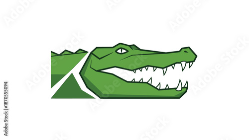 Green crocodile head illustration with sharp teeth and open mouth, perfect design.
