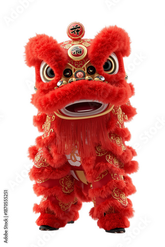 Red Chinese Lion Dance Costume Isolated on transparent Background – Lunar New Year Festival Symbol