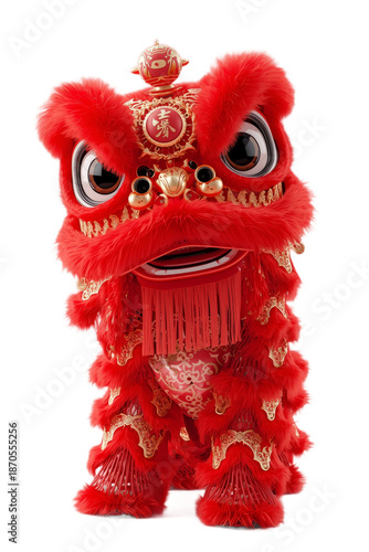 Red Chinese Lion Dance Costume Isolated on transparent Background – Lunar New Year Festival Symbol