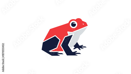 Geometric Red Frog Illustration on White Background, Simple Design.
