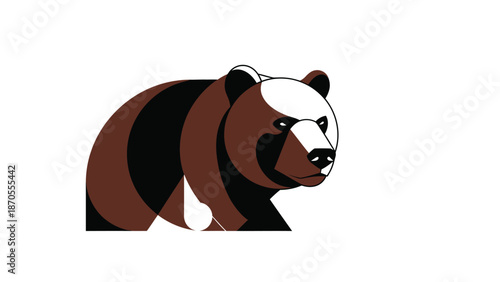 Stylized bear illustration with brown and black stripes, white face, and dark ears, isolated on white background.