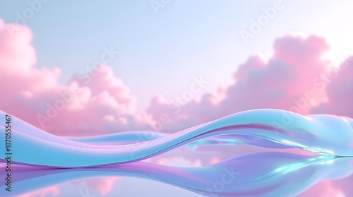Abstract Pastel Wave Background with Soft Clouds and Gradient Sky
