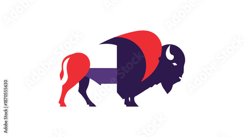 Stylized bison illustration with vibrant colors and geometric shapes, artistic design.
