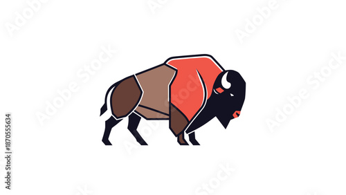 Stylized bison illustration showcasing vibrant colors and geometric design elements on a white background.