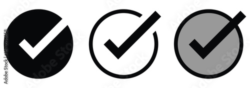 Check mark icon set. tick mark icon. check box icon with correct sign. approval symbol. check list circle frame. accept sign. check marks for accept, confirmation, agreement. eps 10