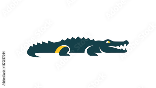 Stylized illustration of a dark green crocodile with yellow accents, a reptile.