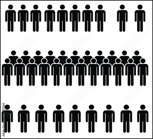 A graphic illustration depicting rows of stick figures representing people.