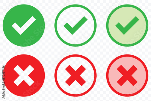 Check mark icon set. Check box icon with right and wrong buttons and yes or no checkmark icons. eps 10